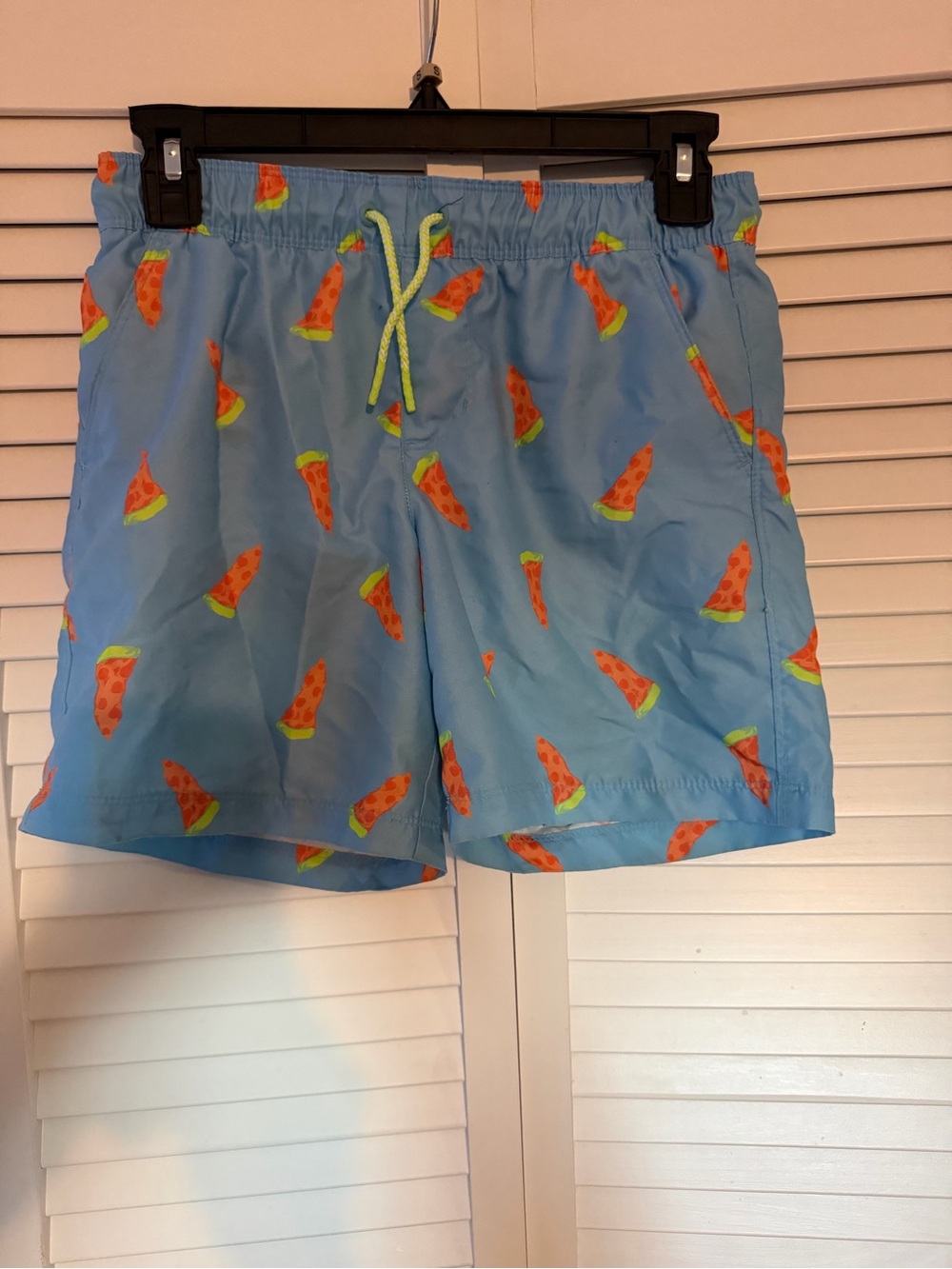Boys Light Blue Pizza-Print Swim Shorts 8 HUSKY
